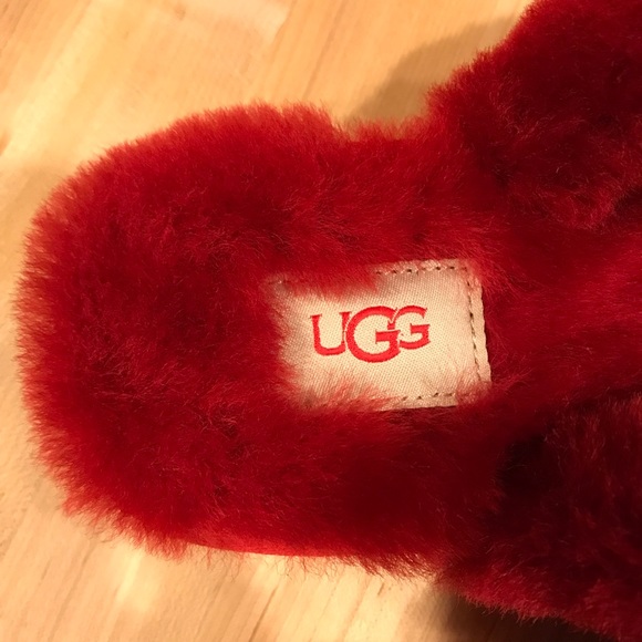 New UGG Cozy Slipper, Ribbon Red Fuzzy Slippers, Cherry Red Plush Slip-Ons, UGGs - Picture 15 of 16